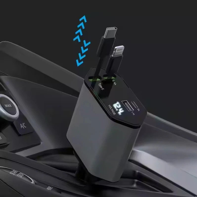 Bluejw Retractable Car Charger 4 in 1: 100W/120W Fast Charge USB C Car Adapter with Retractable Cord for Automobile Chargers - Image 4